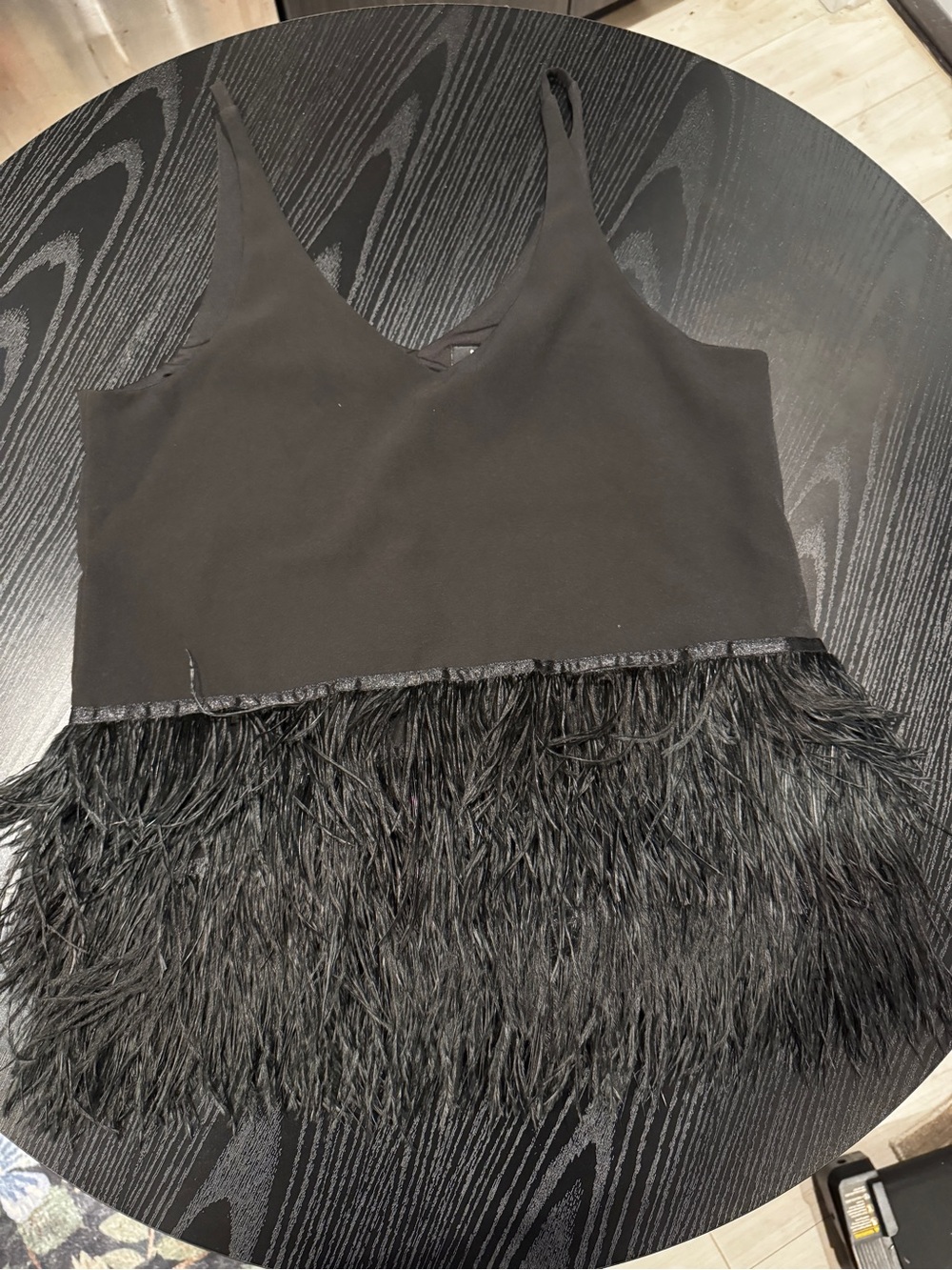 Black Feather Trim V-Neck Camisole Top